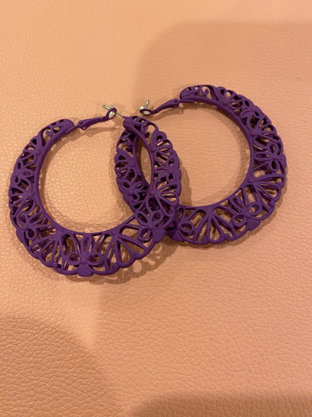 Purple Floral Filigree Hoop Earrings - Women Jewelry